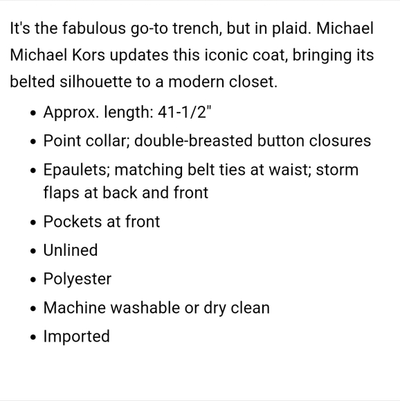 APRIL SHOWERS SIZE S MICHAEL KORS TRENCH COAT - Picture 8 of 9